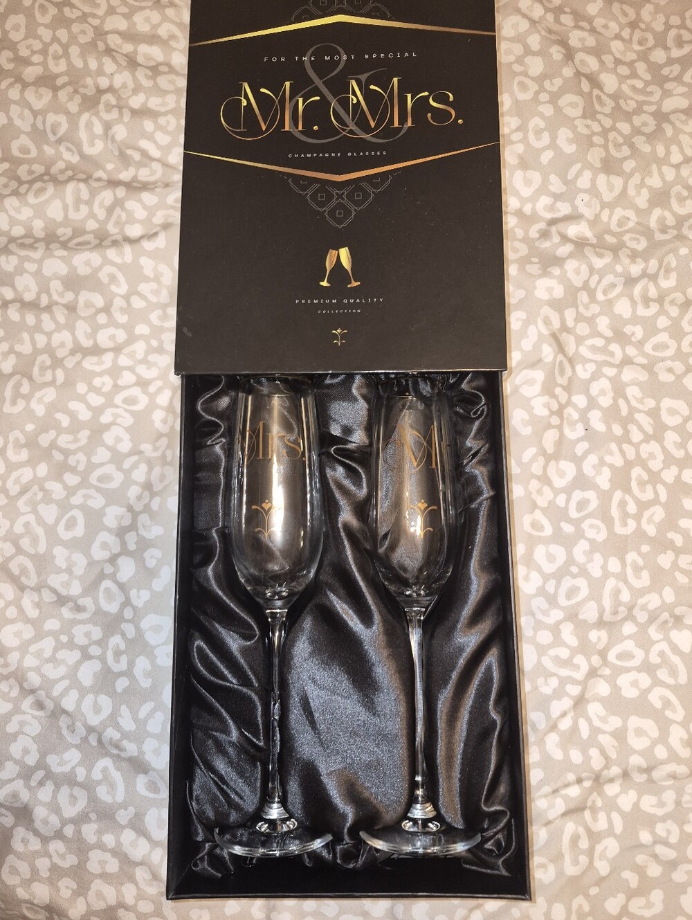 Wedding Toast Mr. & Mrs. Champagne Flutes - Black and Gold Gift Set